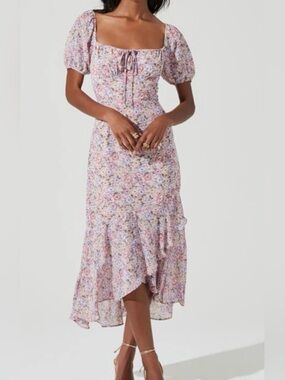 chinese dress ladies Red Floral Print Tiered Cotton Maxi Dress main image 0
